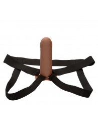 Коричневый фаллопротез из силикона Extension with Harness - 15,75 см. - California Exotic Novelties - купить с доставкой в Коломне