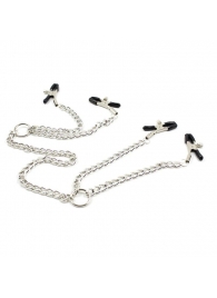 Серебристые зажимы для сосков и половых губ на тонкой цепочке - Notabu - купить с доставкой в Коломне