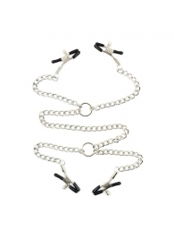 Серебристые зажимы для сосков и половых губ на тонкой цепочке - Notabu - купить с доставкой в Коломне