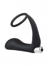 Черное эрекционное кольцо с вибропробкой Vibrating Anal Plug With Cockring - Dream Toys - в Коломне купить с доставкой