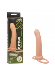 Телесная насадка для двойного проникновения Rechargeable Ribbed Dual Penetrator с вибрацией - California Exotic Novelties - купить с доставкой в Коломне