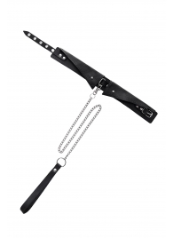 Черный кожаный ошейник-воротник с поводком - Pecado - купить с доставкой в Коломне