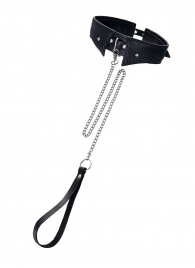 Черный кожаный ошейник-воротник с поводком - Pecado - купить с доставкой в Коломне