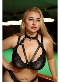 Черная кожаная сбруя с ошейником plus size из нежной кожи - БДСМ Арсенал - купить с доставкой в Коломне
