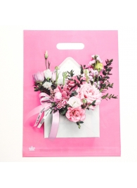 Розовый пакет с цветочным принтом и вырубной ручкой (40х31 см) - Сима-Ленд - купить с доставкой в Коломне