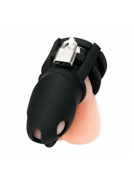 Черная клетка для пениса Silicone Small 2 in Cock Cage With Ball Divider - BlueLine - купить с доставкой в Коломне