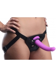 Лиловый поясной страпон Navigator Silicone G-Spot Dildo with Harness - 17,8 см. - XR Brands - купить с доставкой в Коломне