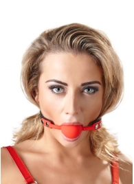 Силиконовый кляп-шар на чёрных ремешках Red Gag silicone - Orion - купить с доставкой в Коломне