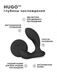 Черный вибромассажер простаты с пультом ДУ Hugo 2 Remote - Lelo - в Коломне купить с доставкой