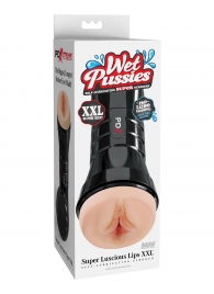 Телесный мастурбатор-вагина в черной колбе Super Luscious Lips XXL - Pipedream - в Коломне купить с доставкой