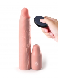 Телесная вибронасадка на член 3  Vibrating Mega X-tension with Remote - 22,9 см. - Pipedream - в Коломне купить с доставкой