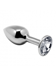 Серебристая анальная втулка с прозрачным кристаллом Mini Metal Butt Plug Size L - 9 см. - Adrien Lastic