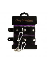 Черно-фиолетовые скругленные наручники с мягкой подкладкой - Crazy Handmade - купить с доставкой в Коломне