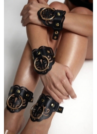 Черные кожаные оковы с резными узорами и клепками - Crazy Handmade - купить с доставкой в Коломне