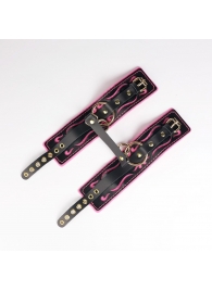 Черные кожаные оковы с розовой строчкой - Crazy Handmade - купить с доставкой в Коломне