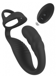 Черное эрекционное кольцо со стимуляцией промежности и анальной пробкой Cock Ring with RC Prostate Plug - Orion - в Коломне купить с доставкой