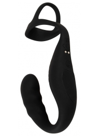 Черное эрекционное кольцо со стимуляцией промежности и анальной пробкой Cock Ring with RC Prostate Plug - Orion - в Коломне купить с доставкой