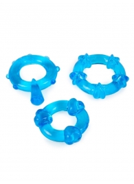 Набор из 3 синих эрекционных колец с различным рельефом - Erowoman-Eroman - в Коломне купить с доставкой
