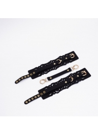 Черный кожаные оковы с узорами и золотистой фурнитурой - Crazy Handmade - купить с доставкой в Коломне