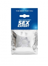 Прозрачное эрекционное кольцо с шариками и шипами - Sex Expert - в Коломне купить с доставкой