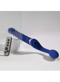 Синий безремневой страпон Multi Orgasm Bendable Strap-On size L с клиторальной стимуляцией - Strap-on-me - купить с доставкой в Коломне