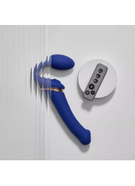 Синий безремневой страпон Multi Orgasm Bendable Strap-On size L с клиторальной стимуляцией - Strap-on-me - купить с доставкой в Коломне