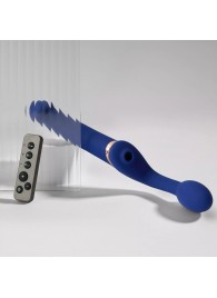 Синий безремневой страпон Multi Orgasm Bendable Strap-On size XL с клиторальной стимуляцией - Strap-on-me - купить с доставкой в Коломне