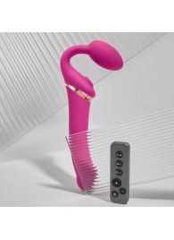 Ярко-розовый безремневой страпон Multi Orgasm Bendable Strap-On size L с клиторальной стимуляцией - Strap-on-me - купить с доставкой в Коломне