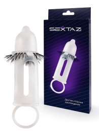 Эластичная насадка на пенис с подхватом мошонки и стимулирующими «ресничками» - Sextaz - в Коломне купить с доставкой