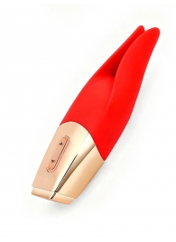 Красный мини-вибратор с раздвоенным кончиком - 12,3 см. - Erokay