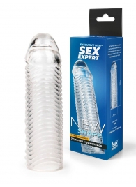Прозрачная закрытая насадка на пенис с ребрышками - 16 см. - Sex Expert - в Коломне купить с доставкой