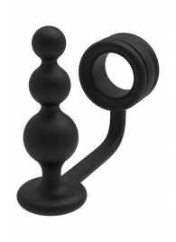 Черное эрекционное кольцо с анальной елочкой Cockring With Beaded Anal Plug - Dream Toys - в Коломне купить с доставкой