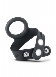 Черное эрекционное кольцо с подхватом мошонки на кнопках VS6 - Blush Novelties - в Коломне купить с доставкой