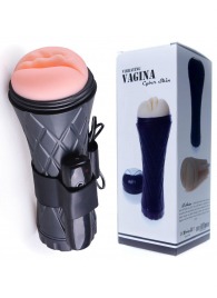 Телесный мастурбатор-вагина в черной колбе с вибрацией - Boys of Toys - в Коломне купить с доставкой