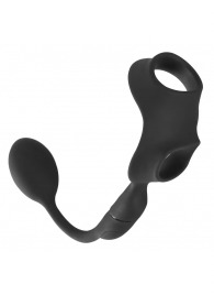 Черное виброкольцо с анальной пробкой Cock Ring with RC Butt Plug - Orion - в Коломне купить с доставкой