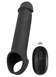 Черная вибронасадка для пениса с хомутом для мошонки и пультом ДУ Remote Controlled Penis Extension - Orion - в Коломне купить с доставкой