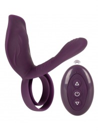 Фиолетовая насадка на член с клиторальным отростком и пультом ДУ RC Couple’s Vibrator 2 - Orion - в Коломне купить с доставкой