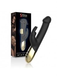 Черный вибратор-кролик с вращением бусин - 22 см. - Ibiza