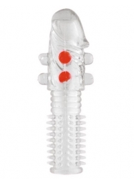 Гелевая прозрачная насадка с шариками и шипами - 14 см. - Toyfa Basic - в Коломне купить с доставкой