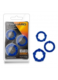 Набор из 3 синих эрекционных колец Stay Hard Beaded Cockrings - Blush Novelties - в Коломне купить с доставкой
