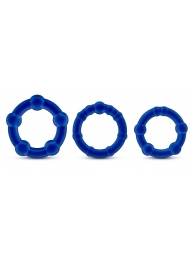 Набор из 3 синих эрекционных колец Stay Hard Beaded Cockrings - Blush Novelties - в Коломне купить с доставкой