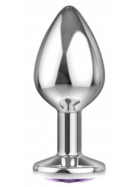 Малая серебристая анальная пробка Diamond Purple Sparkle Small с фиолетовым кристаллом - 7 см. - Lola Games - купить с доставкой в Коломне
