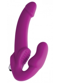 Ярко-розовый безремневой вибрострапон Evoke Vibrating Strapless Silicone Strap-on Dildo - XR Brands - купить с доставкой в Коломне