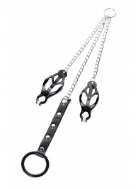 Черно-серебристые зажимы для сосков с кольцом для пениса TOYFA Metal - ToyFa - купить с доставкой в Коломне