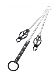 Черно-серебристые зажимы для сосков с кольцом для пениса TOYFA Metal - ToyFa - купить с доставкой в Коломне