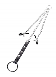 Серебристо-чёрные зажимы для сосков с кольцом для пениса TOYFA Metal - ToyFa - купить с доставкой в Коломне