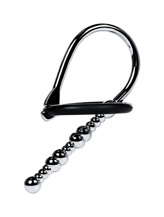 Серебристый уретральный плаг-бусины TOYFA Metal с мягким фиксириющим кольцом - ToyFa - купить с доставкой в Коломне