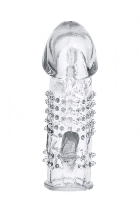 Прозрачная гелевая насадка с шипами и клиторальным отростком - 13 см. - Toyfa Basic - в Коломне купить с доставкой