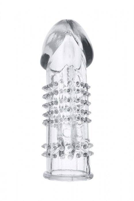 Прозрачная гелевая насадка с шипами и клиторальным отростком - 13 см. - Toyfa Basic - в Коломне купить с доставкой