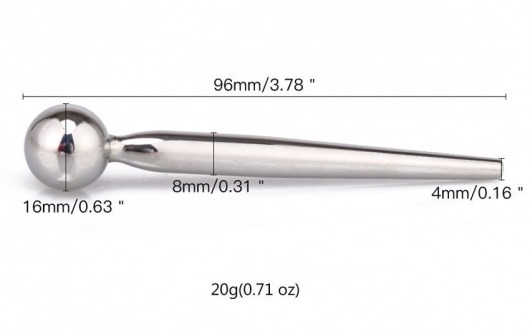 Гладкий металлический уретральный плаг с шариком - 9,6 см. - Notabu - купить с доставкой в Коломне